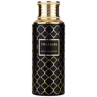 Treasure Eau de Parfum 100ml från Maison Asrar – en lyxig unisexdoft med blommiga, kryddiga och träiga noter för alla tillfällen.