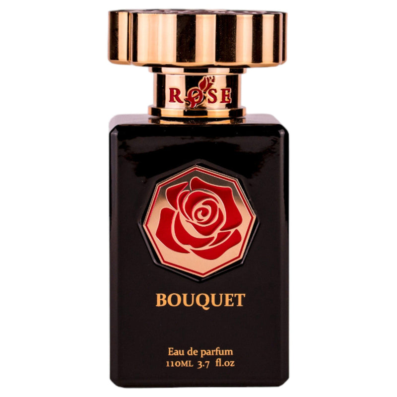 Rose Bouquet Eau de Parfum 110ml från Maison Asrar: en romantisk och elegant doft med blommiga och fruktiga noter för den sofistikerade kvinnan.