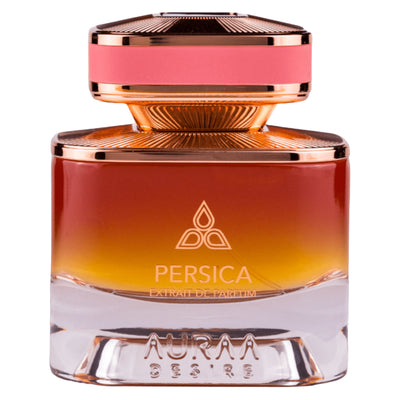Persica Extrait de Parfum 100ml från Auraa Desire – en unisexdoft med fruktiga och blommiga noter för elegance och sensualitet.