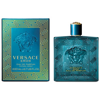 Eros Eau De Parfum 200ml från Versace - en maskulin doft av styrka, passion och elegans med friska och sensuella noter.